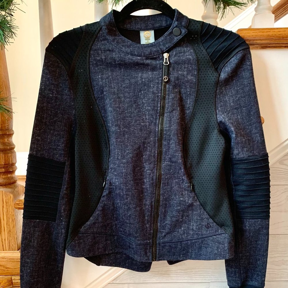 Zip Up Denim and Mesh Athletic Jacket